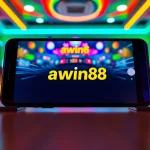 Engage with the awin68 apk interface displayed on a vibrant gaming smartphone