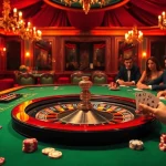 Engage in thrilling gameplay at the e28 roulette table with vibrant chips and stylish players.