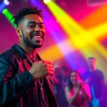 OK88 artist performing energetically on stage with colorful lighting and an engaged crowd