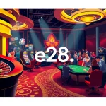 Experience the thrill of e28 gambling with players at a lively casino, featuring roulette, poker, and slot machines.