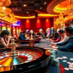 Experience the thrill of gacor123 at the roulette table surrounded by excited players in a luxurious casino.
